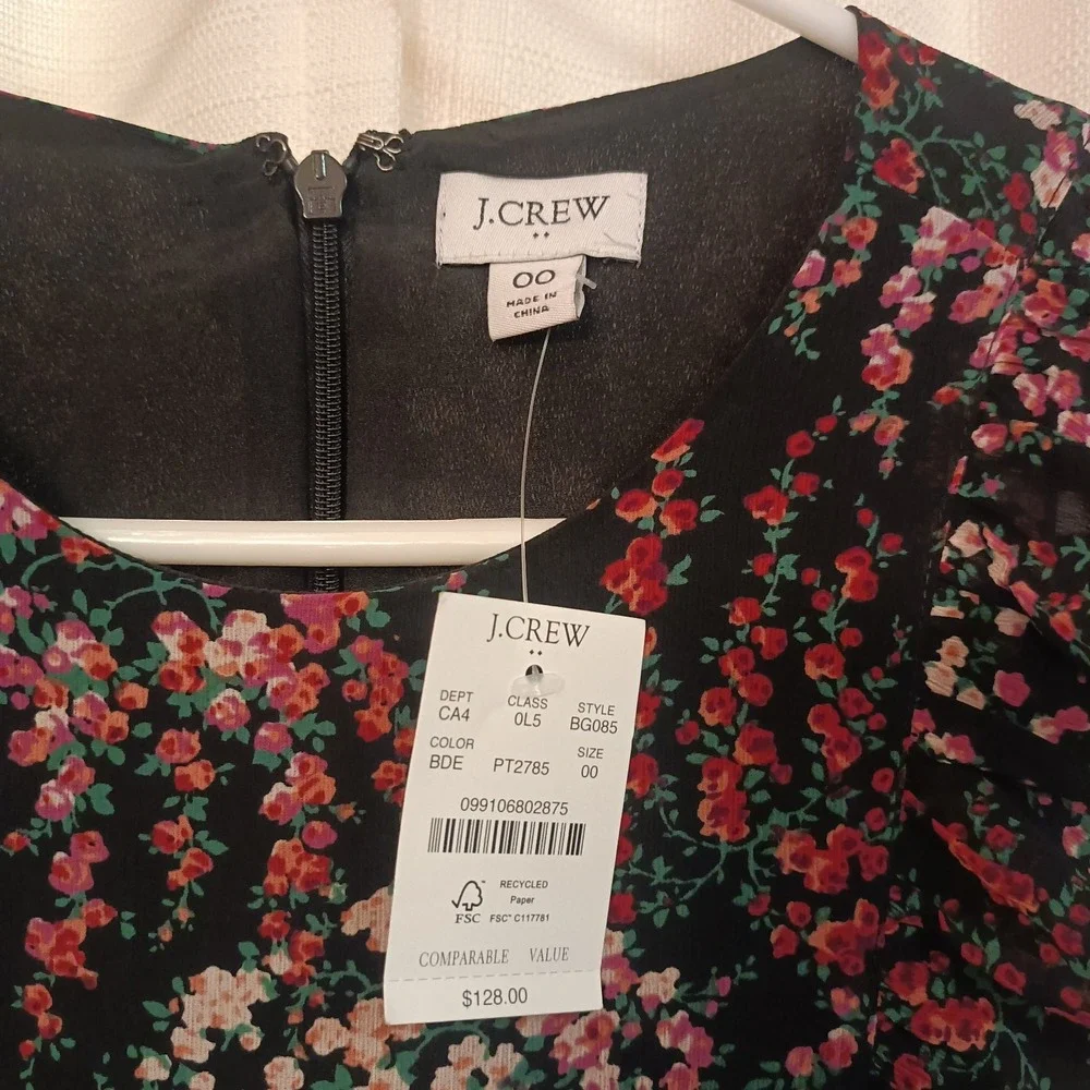 NWT J. Crew Black Floral Tiered Ruffle Sleeveless Maxi CottageCore Dress Size 00